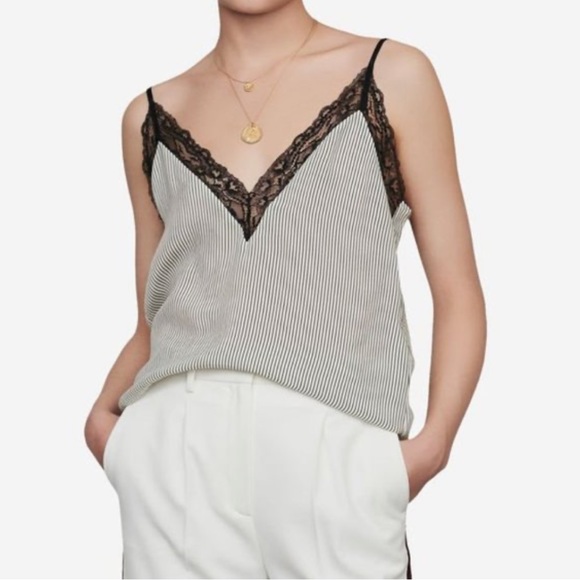 MAJE STRIPED CAMISOLE WITH LACE TRIM. SIZE 2. NEVER WORN - Picture 2 of 6